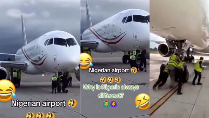 You are currently viewing “Who do Nigeria?”–Airport workers seen pushing airplane to takeoff (Video)