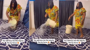 Read more about the article “Which kind wahala be this” – Angry wife soaks  bed with water after husband refuses to buy her wig (Video)