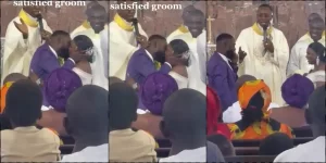 Read more about the article “You’re a bad boy” – pastor stops groom from kissing bride too much during wedding (Video)