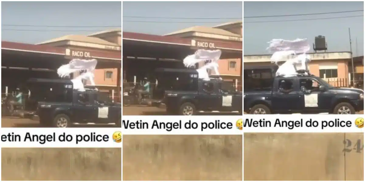 "Problem no dey finish" - Reactions as Nigerian police arrest angel ahead of Christmas (Video)