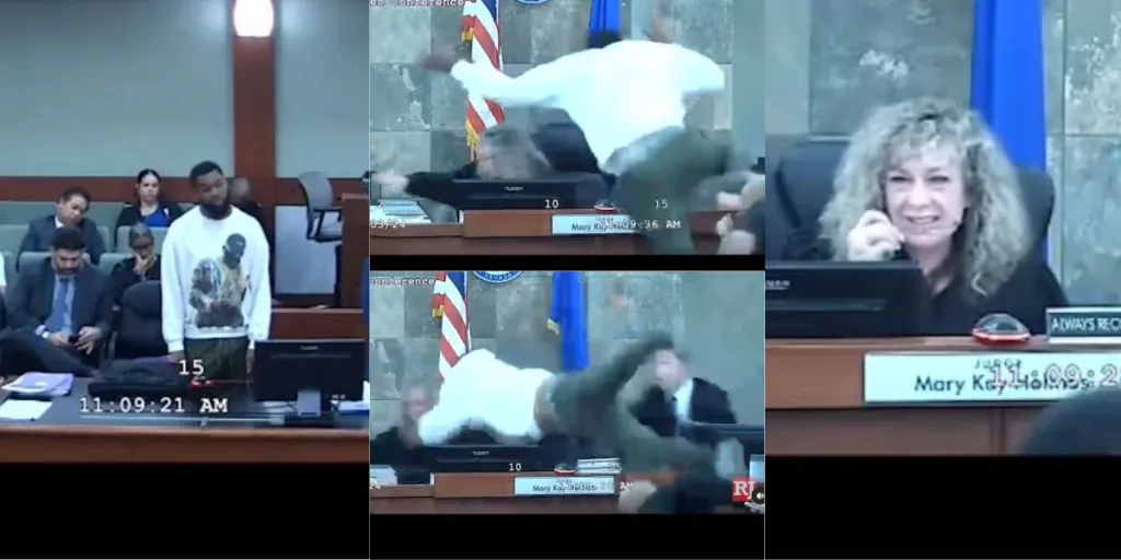Moment man attacked Las Vegas Clark County Judge in Court after she denies his probation (Watch)