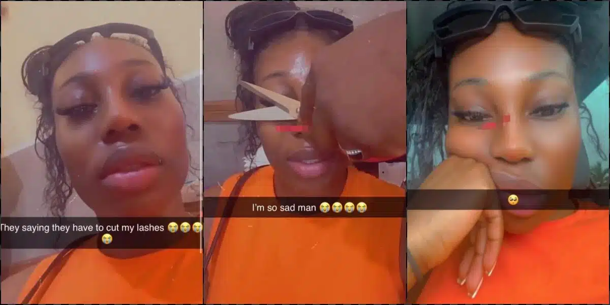 Angry lady cries out as Immigration officers trim her eyelashes during passport renewal (Video)