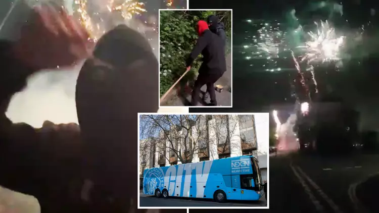Arsenal fans set fireworks off at 2am outside 'Man City hotel'
