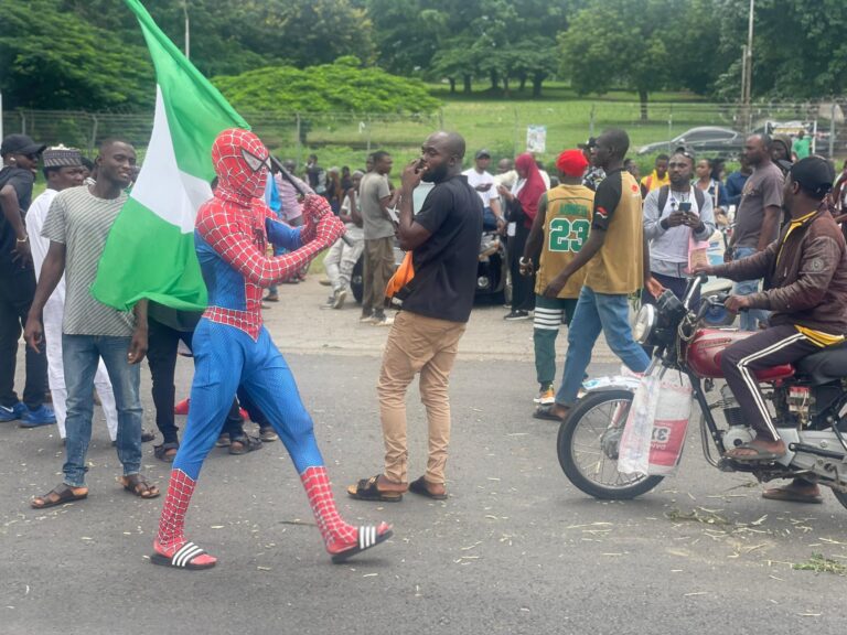 Spiderman' storms protest ground in Abuja